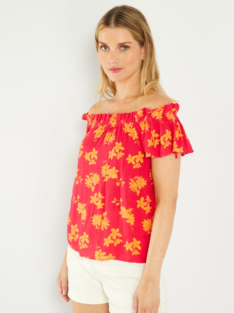 Blouse met Bardothals en bloemmotief ROSE - Kiabi
