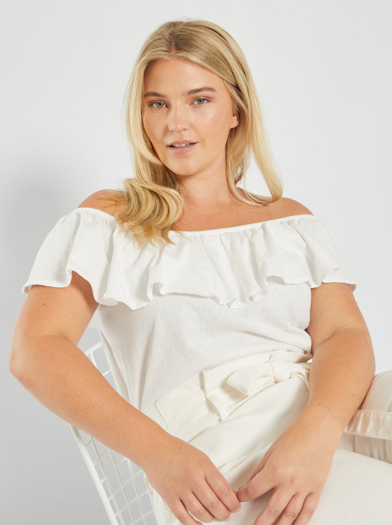 Blouse met bardothals sneeuw wit - Kiabi