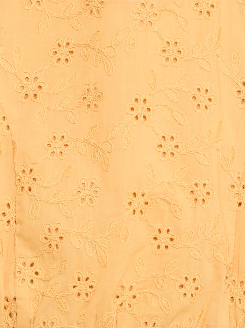 Blouse met bloemenborduursel en korte mouwen Biege - Kiabi