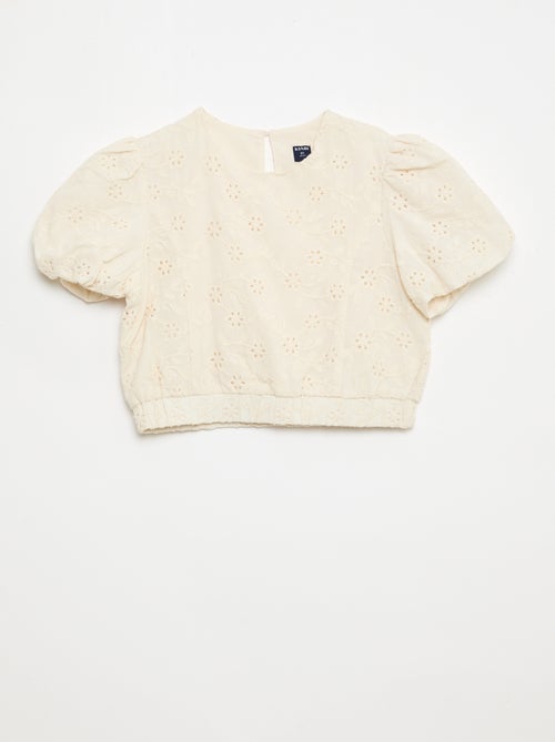 Blouse met bloemenborduursel en korte mouwen - Kiabi