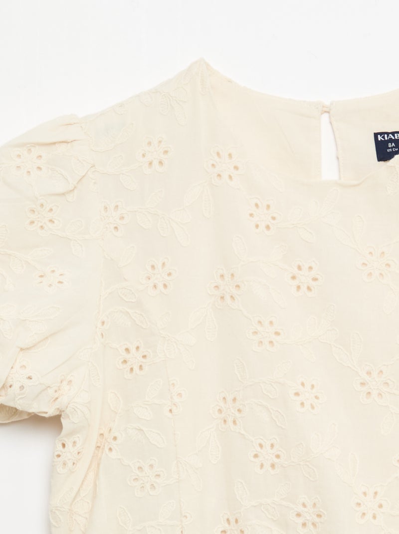Blouse met bloemenborduursel en korte mouwen Wit - Kiabi