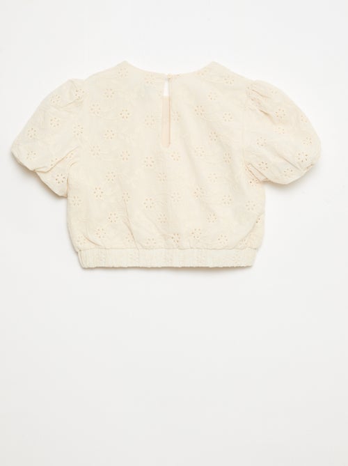 Blouse met bloemenborduursel en korte mouwen - Kiabi