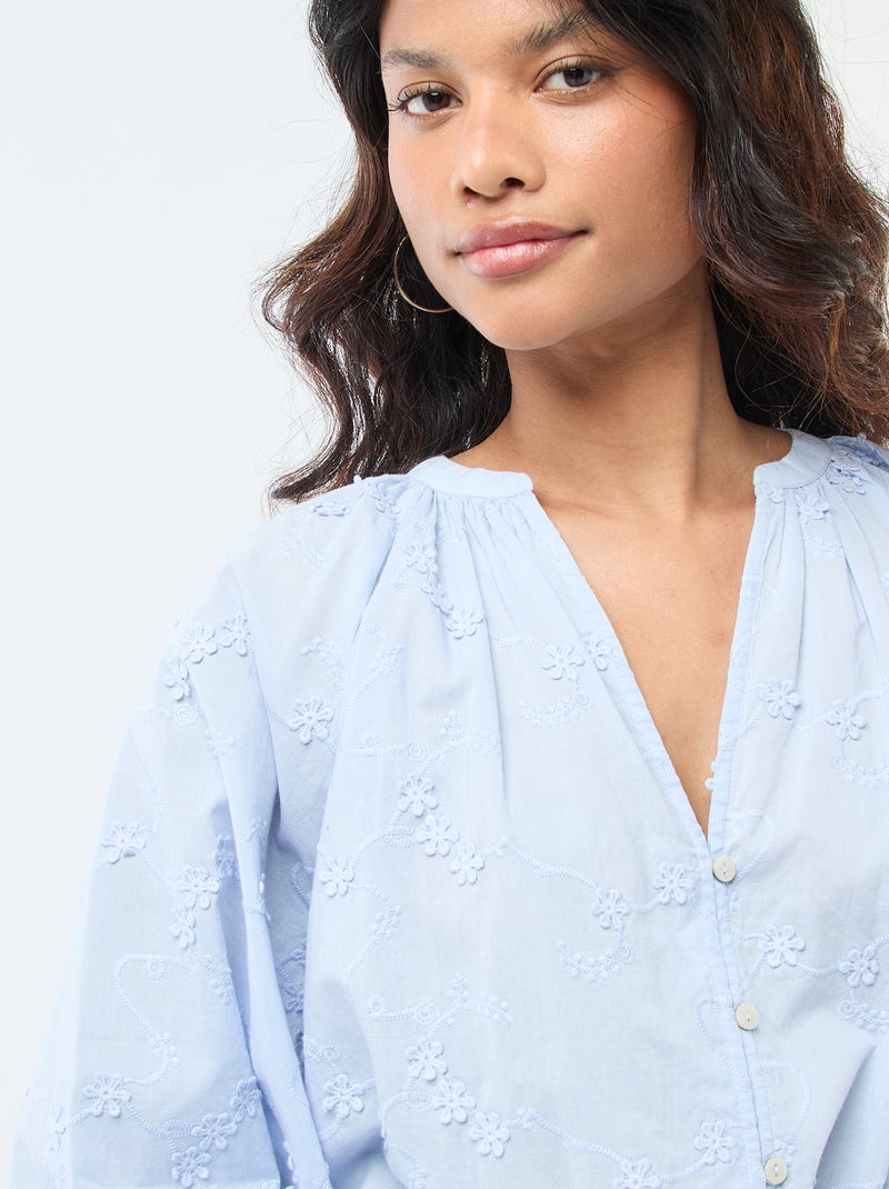 Blouse met bloemenborduursels Blauw - Kiabi