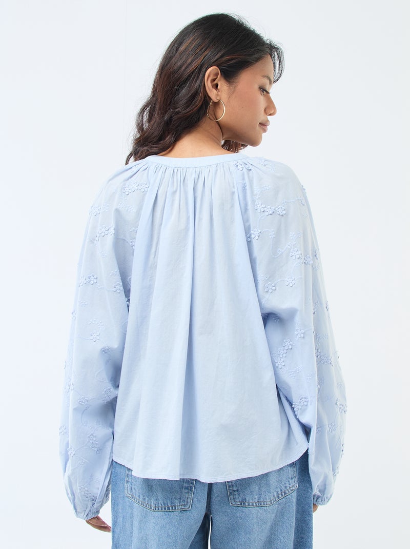 Blouse met bloemenborduursels Blauw - Kiabi