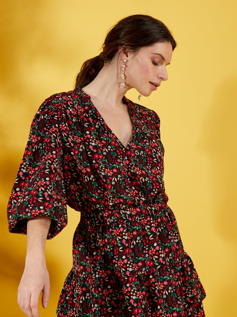 Blouse met bloemenprint ZWART - Kiabi