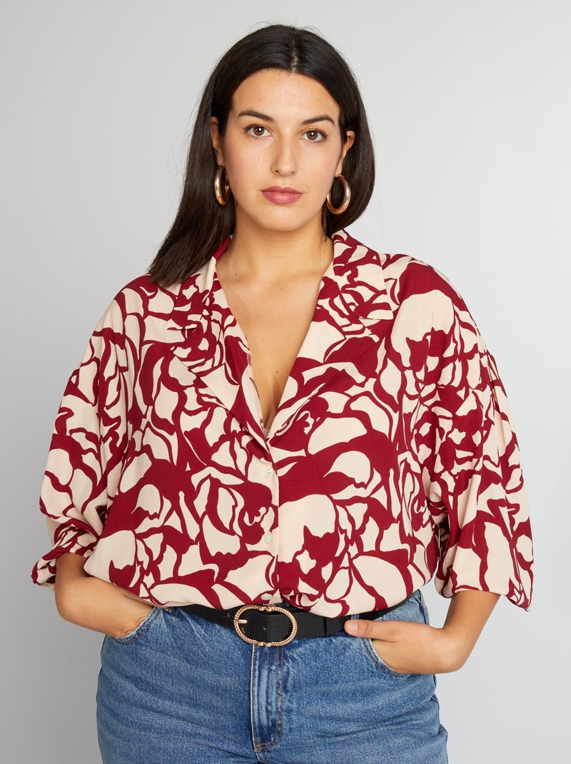 Blouse met bloemmotief en lange mouw ROOD - Kiabi