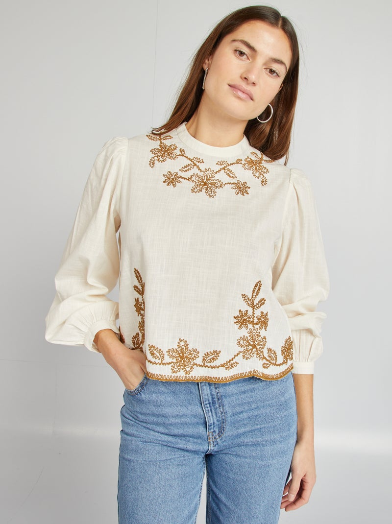 Blouse met borduursel BIEGE - Kiabi