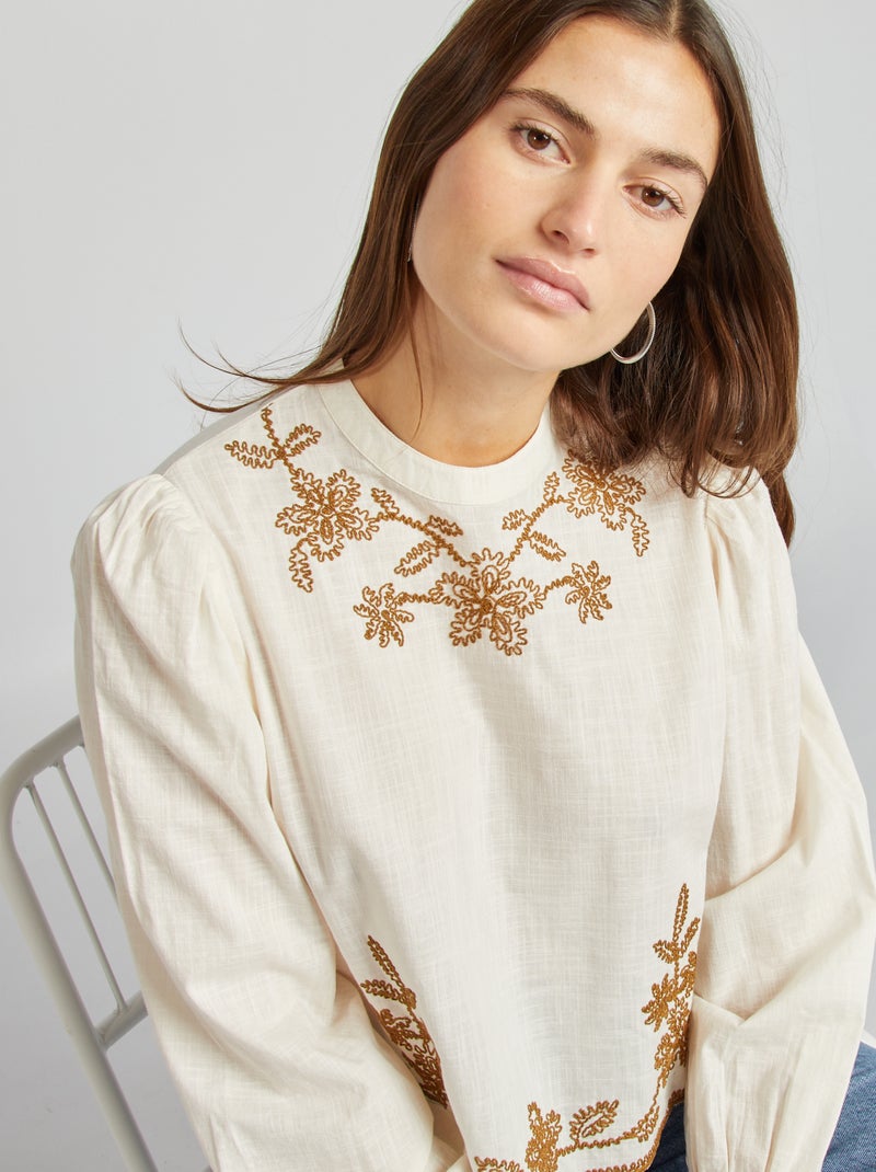 Blouse met borduursel BIEGE - Kiabi