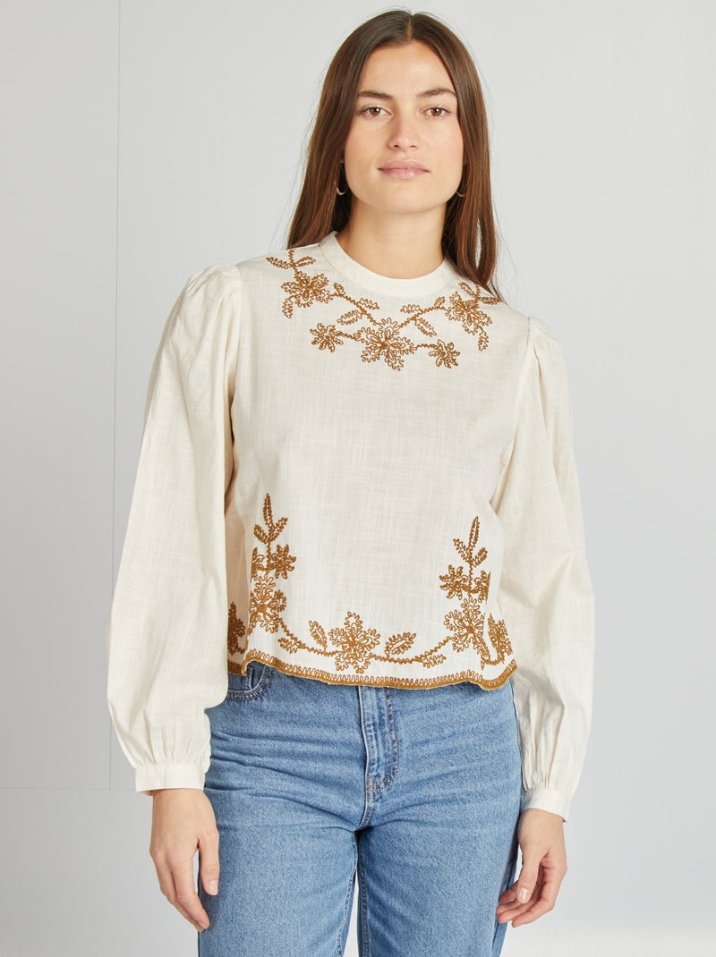 Blouse met borduursel BIEGE - Kiabi