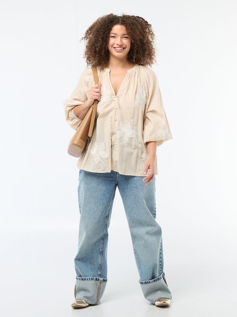 Blouse met borduursels Biege - Kiabi