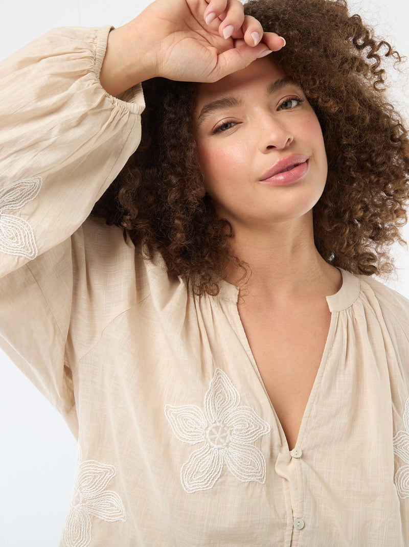Blouse met borduursels Biege - Kiabi