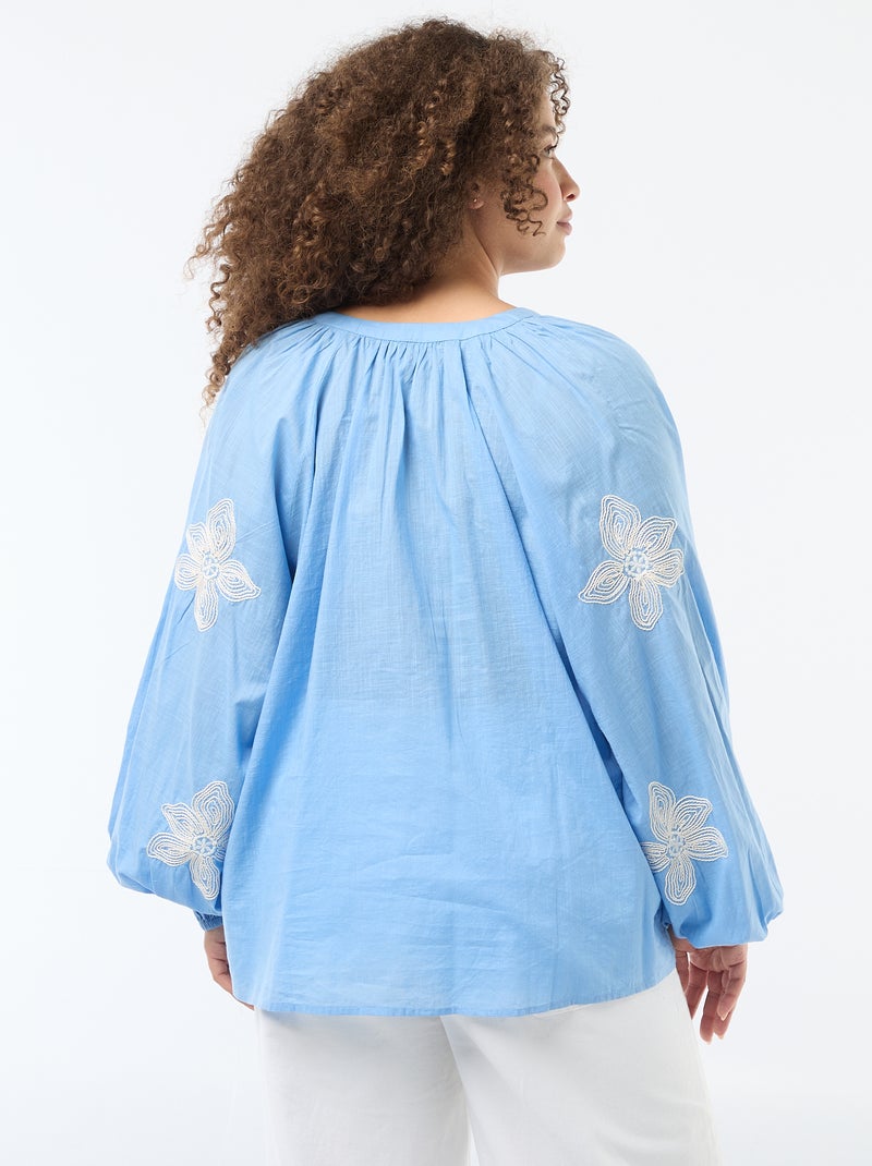 Blouse met borduursels Blauw - Kiabi