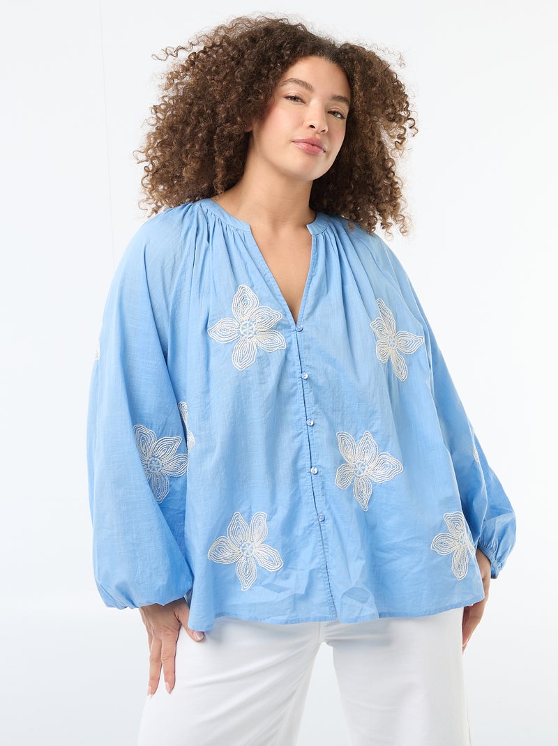 Blouse met borduursels Blauw - Kiabi