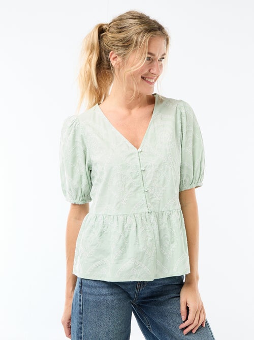 Blouse met borduursels en geplooide zoom - Kiabi