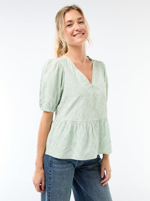Blouse met borduursels en geplooide zoom - Kiabi