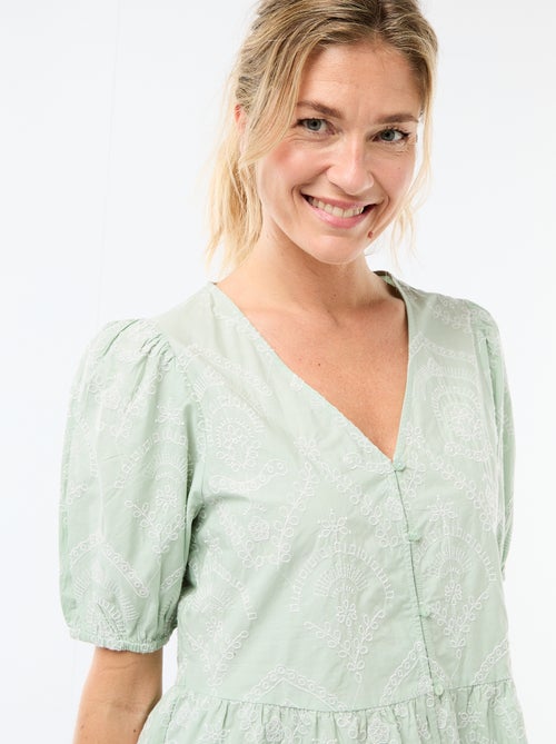 Blouse met borduursels en geplooide zoom - Kiabi
