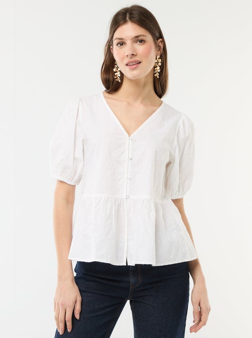Blouse met borduursels en geplooide zoom - Kiabi