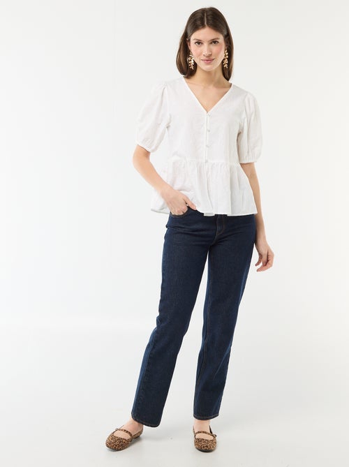 Blouse met borduursels en geplooide zoom - Kiabi