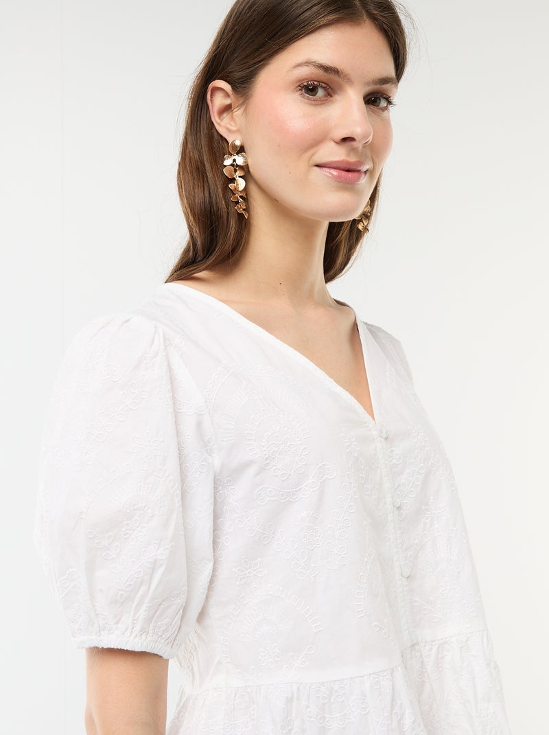 Blouse met borduursels en geplooide zoom Wit - Kiabi