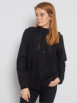 Blouse met borduursels en ruches - Kiabi