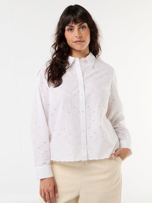 Blouse met broderie anglaise en golvende details - Kiabi