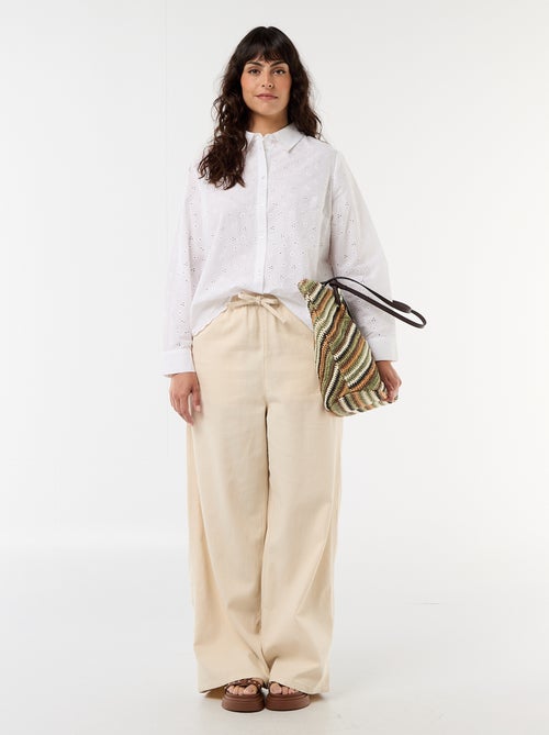 Blouse met broderie anglaise en golvende details - Kiabi