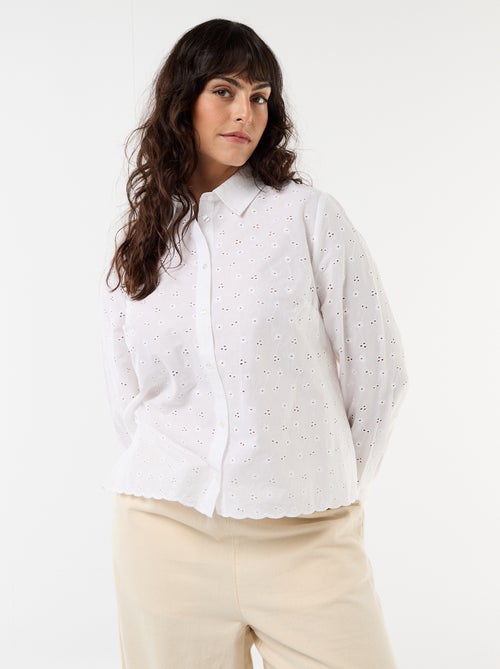 Blouse met broderie anglaise en golvende details - Kiabi
