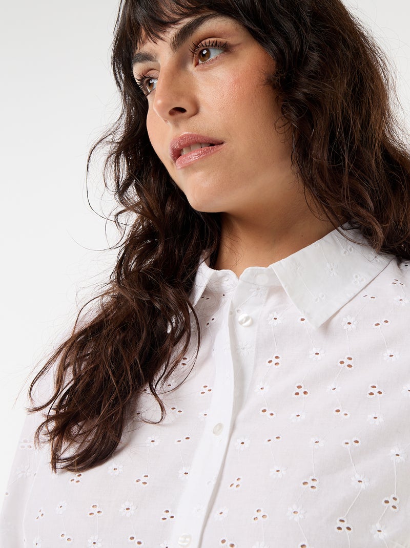 Blouse met broderie anglaise en golvende details Wit - Kiabi