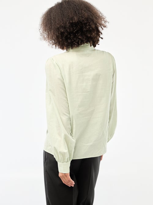 Blouse met broderie anglaise en ruchekraag - Kiabi