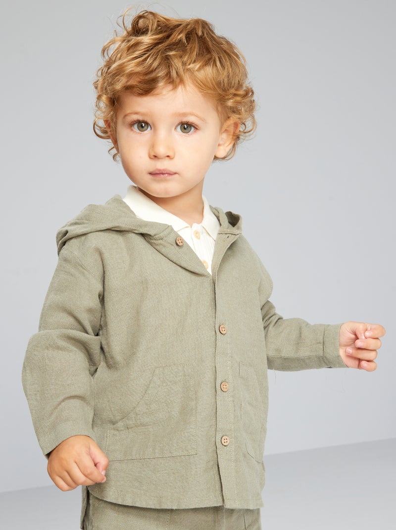 Blouse met capuchon - linnen/katoenblend GROEN - Kiabi