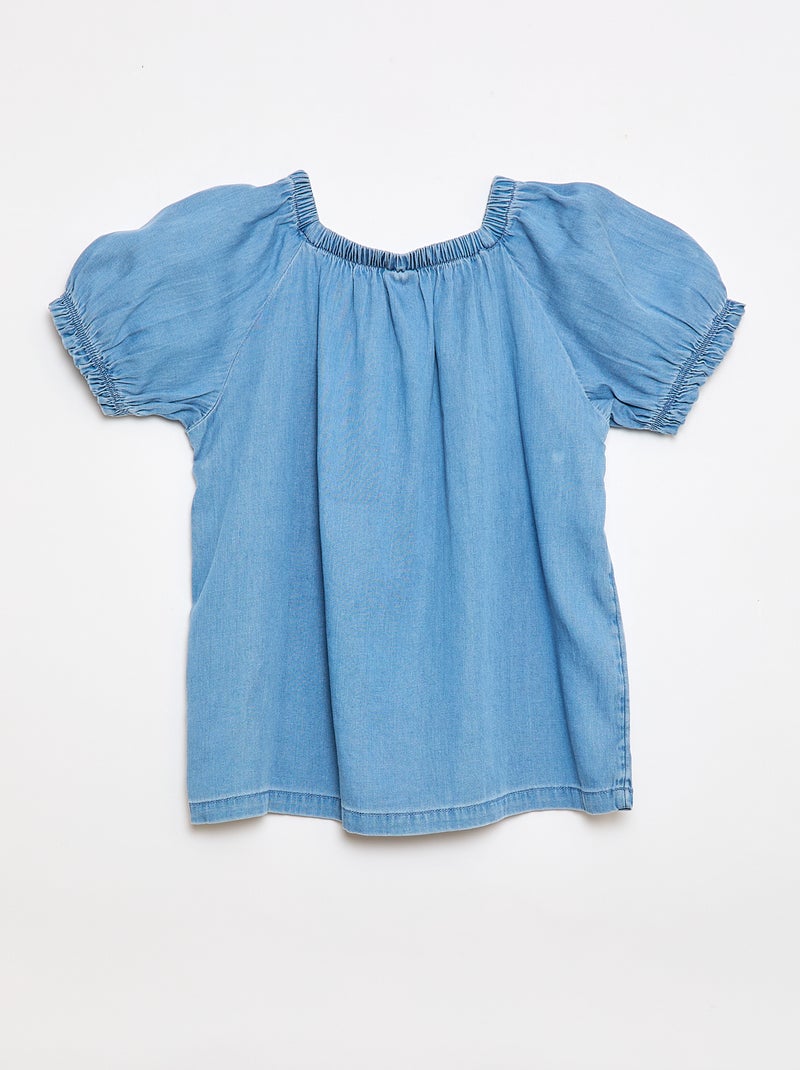 Blouse met elastische hals en mouwboorden - Collectie gemakkelijk aan te trekken Blauw - Kiabi