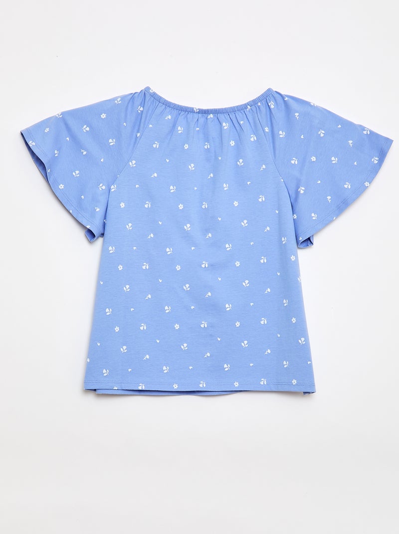 Blouse met elastische kraag en mouwboorden - Makkelijk aan te trekken collectie Blauw - Kiabi