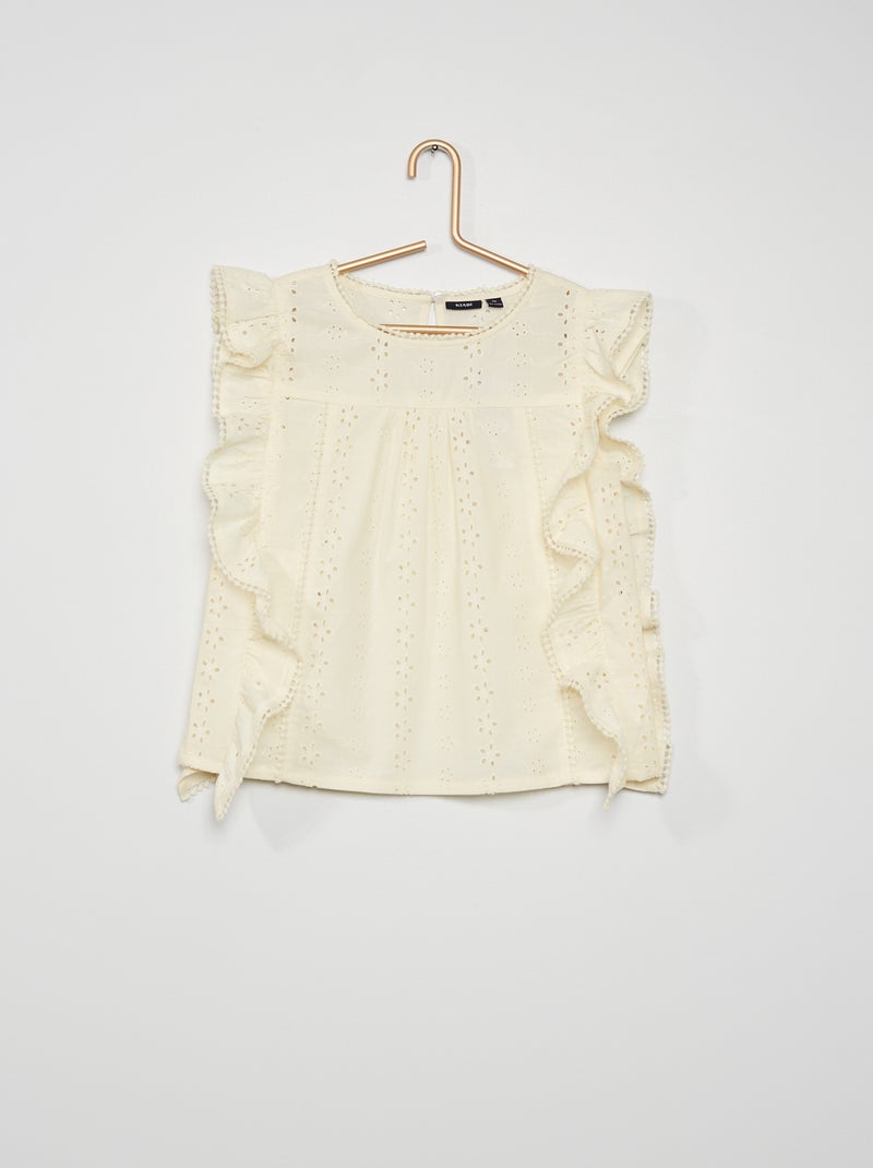 Blouse met Engels kant en volants WIT - Kiabi