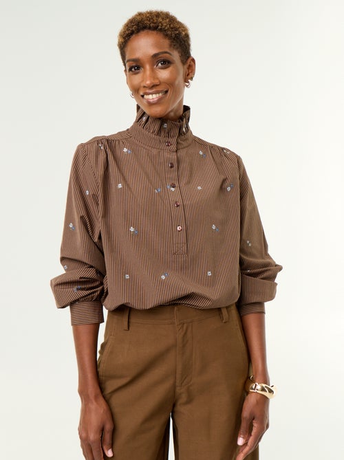 Blouse met fantasiekraag en all-over borduursels - Kiabi