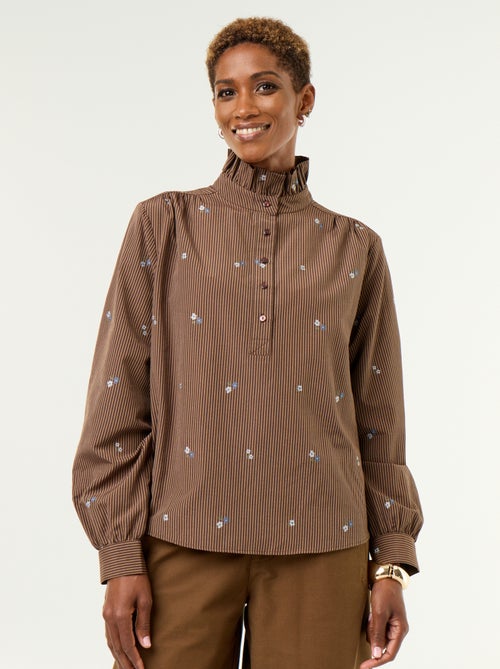 Blouse met fantasiekraag en all-over borduursels - Kiabi