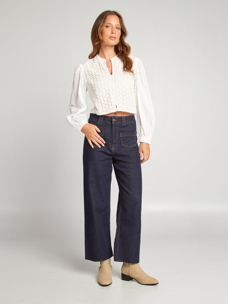 Blouse met gebloemd kant BIEGE - Kiabi