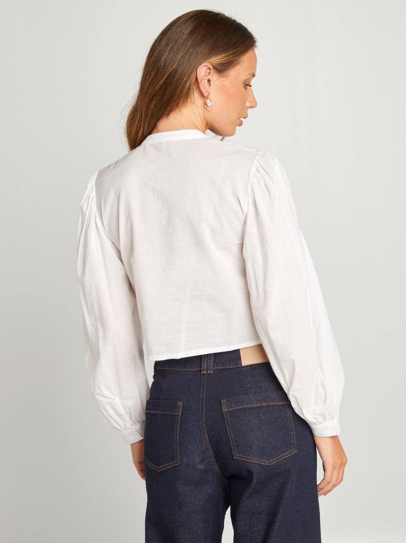 Blouse met gebloemd kant BIEGE - Kiabi