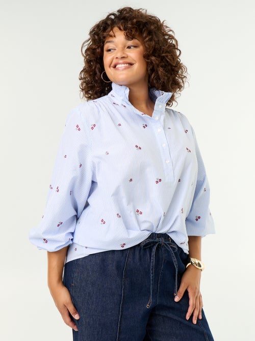 Blouse met geborduurde bloemen en opstaande kraag - Kiabi