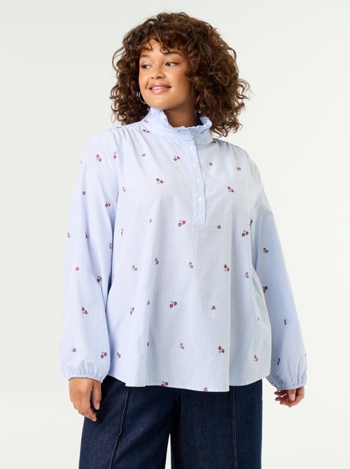 Blouse met geborduurde bloemen en opstaande kraag - Kiabi
