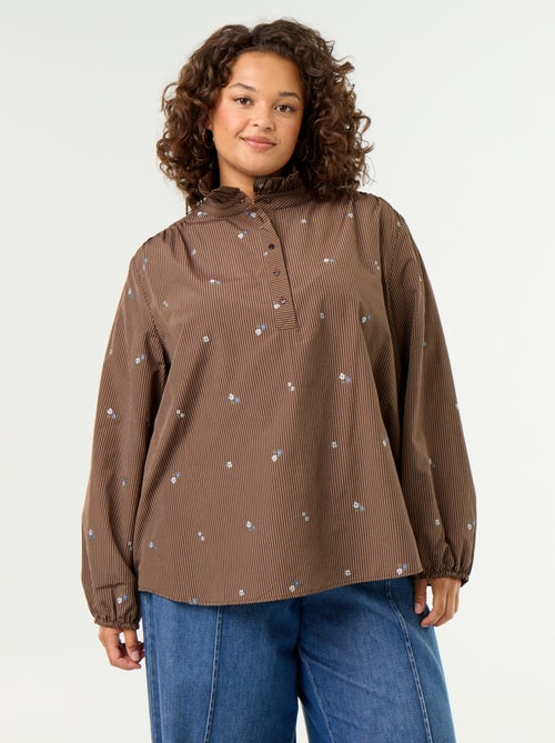Blouse met geborduurde bloemen en opstaande kraag - Kiabi Blouse met geborduurde bloemen en opstaande kraag - Kiabi