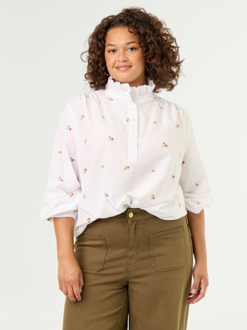 Blouse met geborduurde bloemen en opstaande kraag - Kiabi