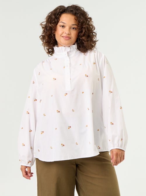 Blouse met geborduurde bloemen en opstaande kraag - Kiabi