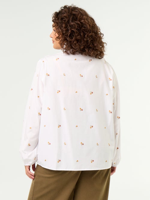 Blouse met geborduurde bloemen en opstaande kraag - Kiabi