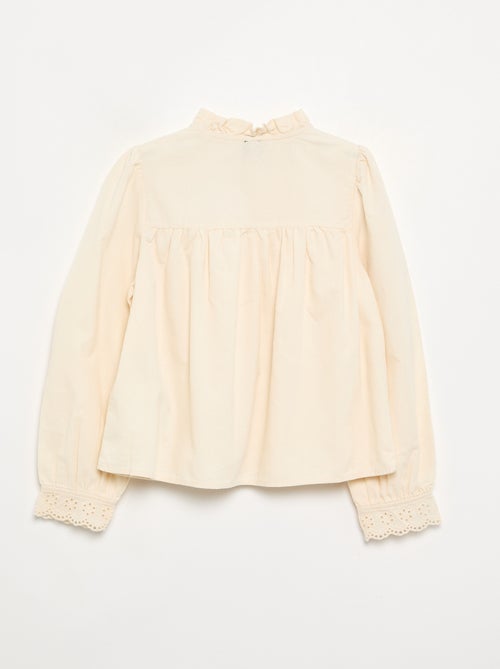 Blouse met geborduurde manchetten en een geplooide kraag - Kiabi