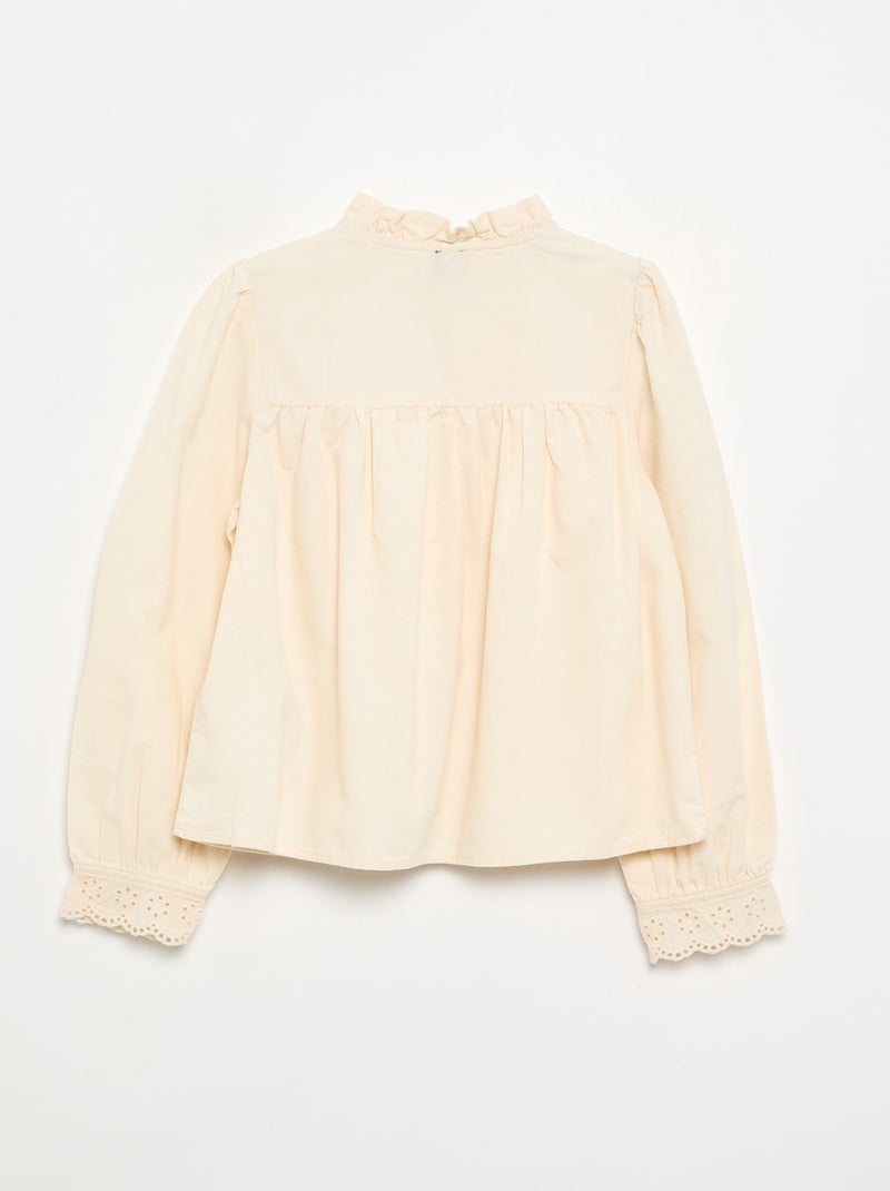 Blouse met geborduurde manchetten en een geplooide kraag Ecru - Kiabi