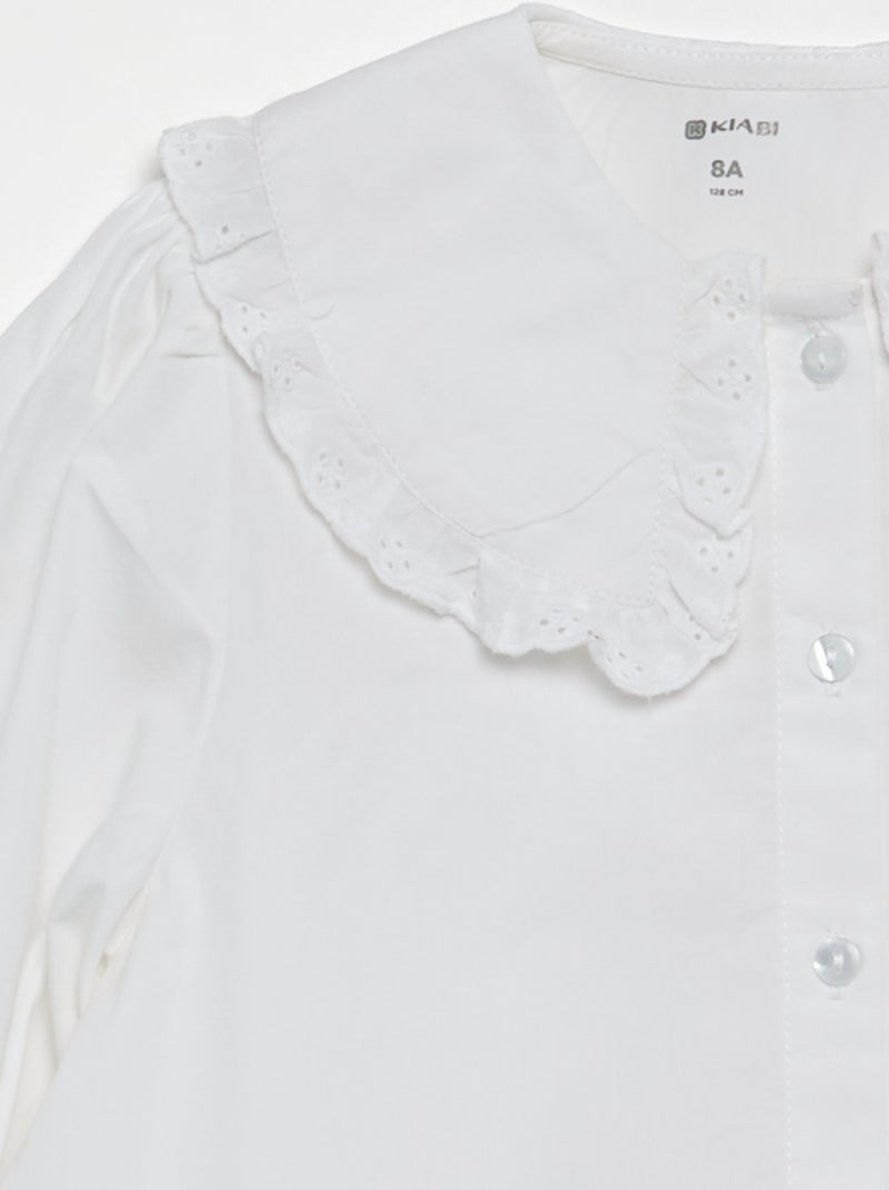 Blouse met grote fantasiekraag Wit - Kiabi