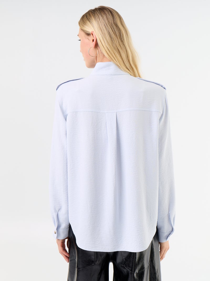 Blouse met hoge kraag en schouderstukken Blauw - Kiabi