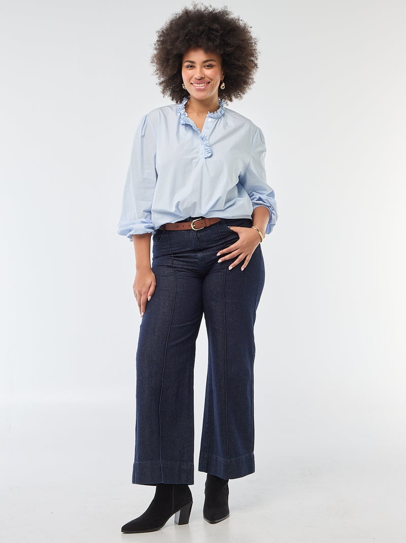 Blouse met hoge ruchekraag Blauw - Kiabi