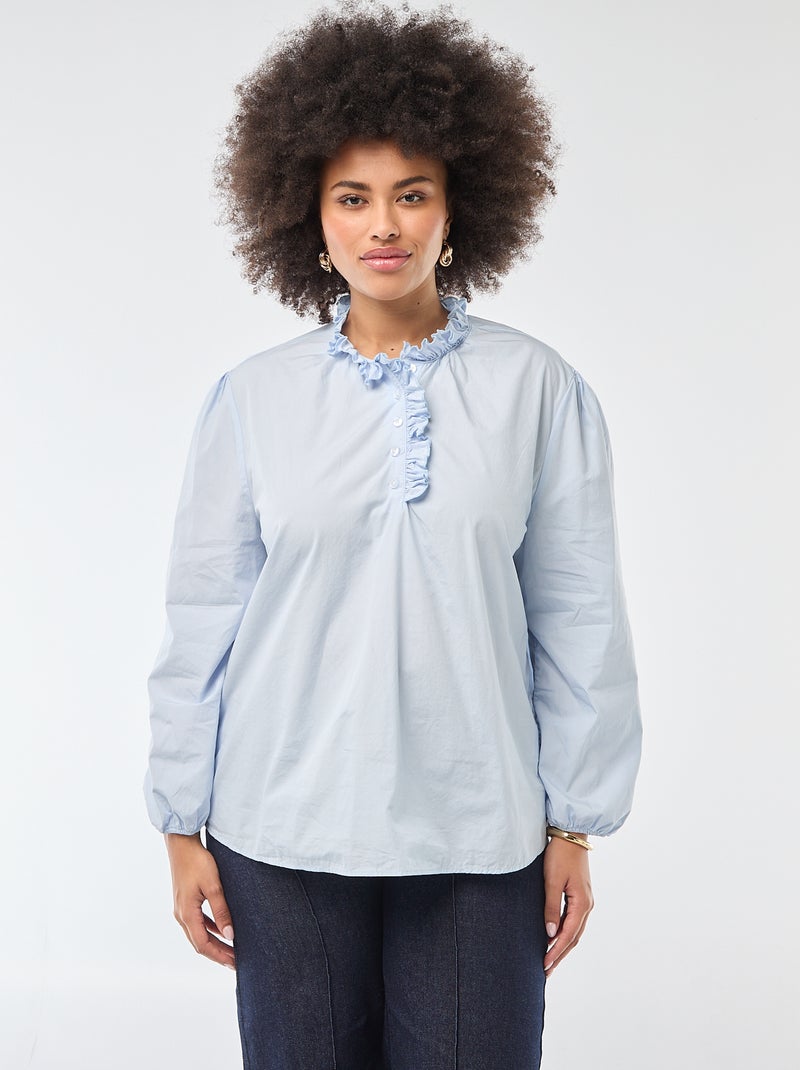 Blouse met hoge ruchekraag Blauw - Kiabi