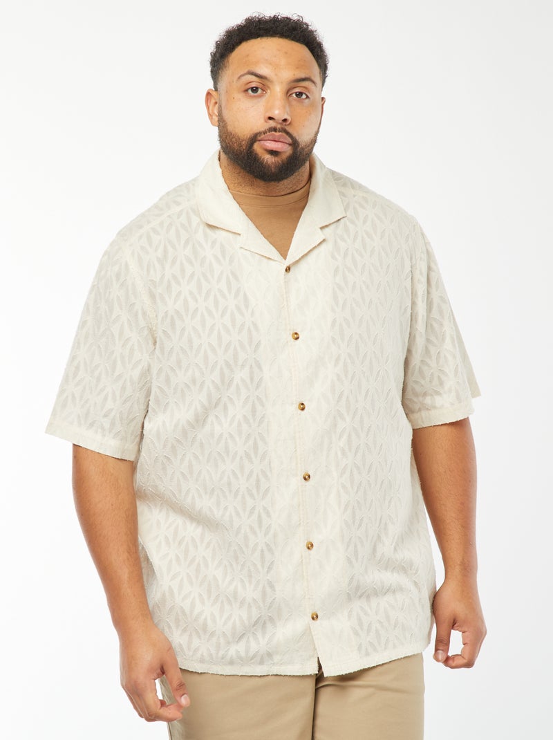 Blouse met ingeweven motiefje en korte mouw Wit - Kiabi